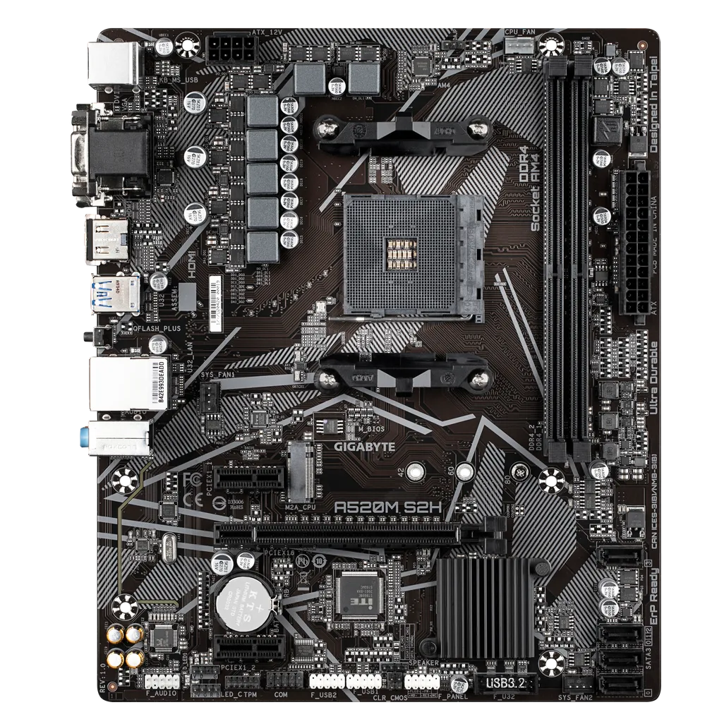 GUNMANSA GIGABYTE Motherboard AMD A520M-S2H  for 3rd/4th/5th Generation AMD Ryzen™ processors; 2x Dual DDR4; 1x M2; HDMI; DVI; VGA.