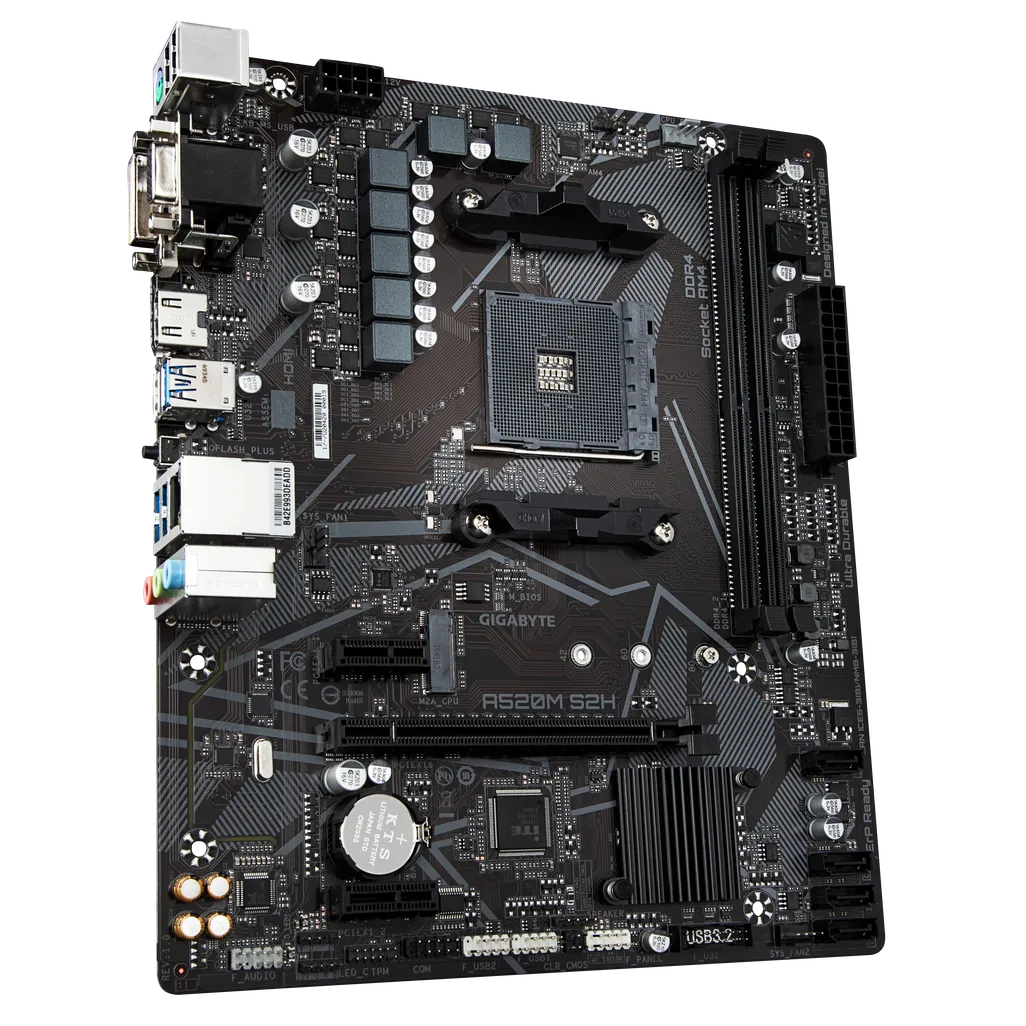 GUNMANSA GIGABYTE Motherboard AMD A520M-S2H  for 3rd/4th/5th Generation AMD Ryzen™ processors; 2x Dual DDR4; 1x M2; HDMI; DVI; VGA.