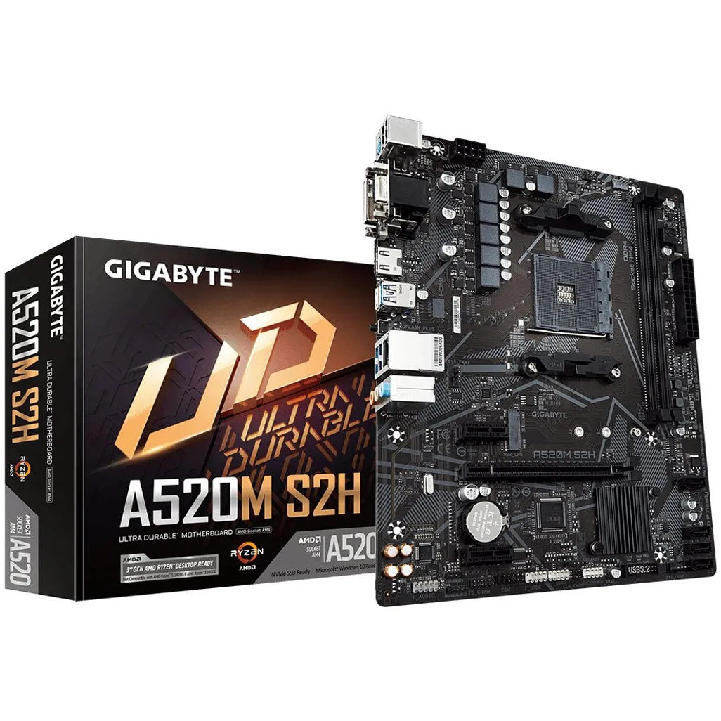 GUNMANSA GIGABYTE Motherboard AMD A520M-S2H  for 3rd/4th/5th Generation AMD Ryzen™ processors; 2x Dual DDR4; 1x M2; HDMI; DVI; VGA.