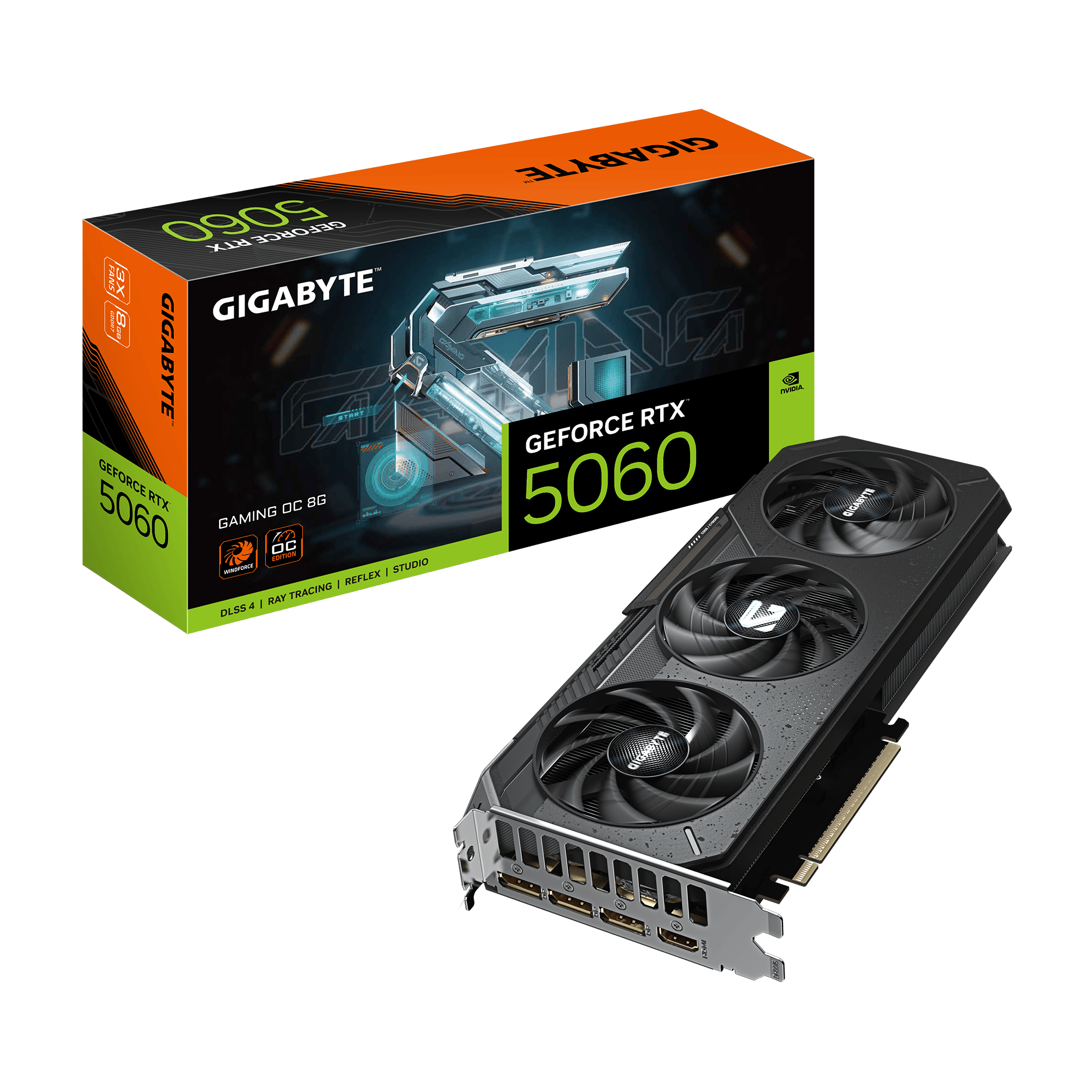 GUNMANSA GIGABYTE nVidia GeForce RTX 5060 GAMING OC 8GB - 8GB GDDR7; 128-Bit Memory Bus; 1x HDMI; 3x DisplayPort .