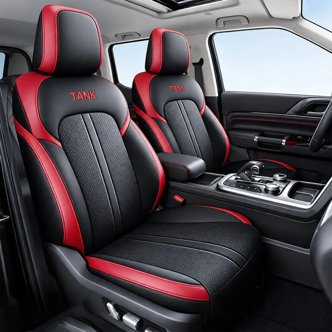 GUNMANSA GWM Tank 300 (25-On) Premium Luxury Car Seat Covers - Front & Rear Full Set (Black & Red)