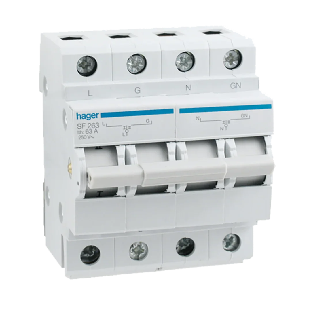 GUNMANSA Hager Changeover switch, on-off-on, Din rail, 2-pole, 63A