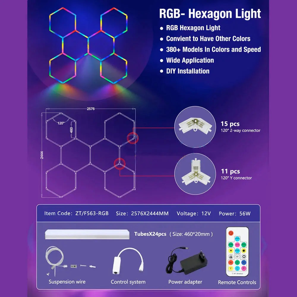 GUNMANSA Hexglo 6 Piece RGB Hexagon Modular LED Lighting Kit