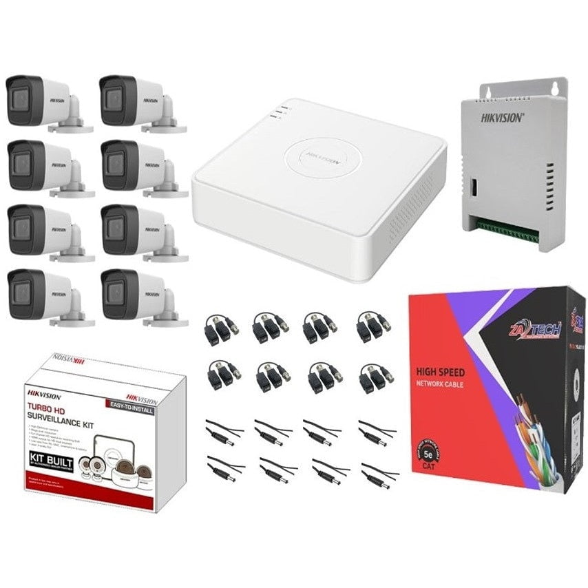 GUNMANSA Hikvision 8 Channel DVR 2MP Camera 100M Cat6 Cable CCTV Kit