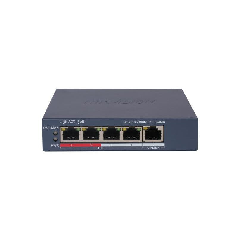 GUNMANSA Hikvision Security Hikvision L2  Smart Managed  4 10/100M RJ45 PoE ports  1 10/100M RJ45 port  802.3af/at  PoE power budget 60W