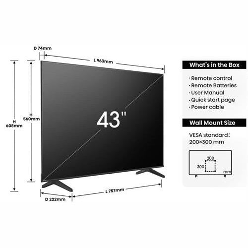 GUNMANSA Hisense 43 inch A6N Series Direct LED UHD Vidaa Smart TV