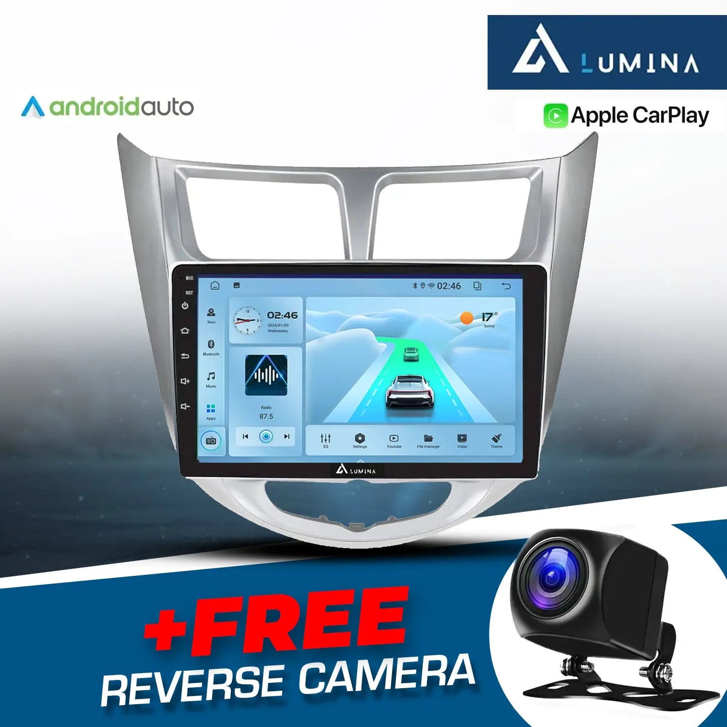 GUNMANSA Hyundai Accent (12-17) - 9 Inch Lumina Android Entertainment & GPS System +FREE Reverse Camera