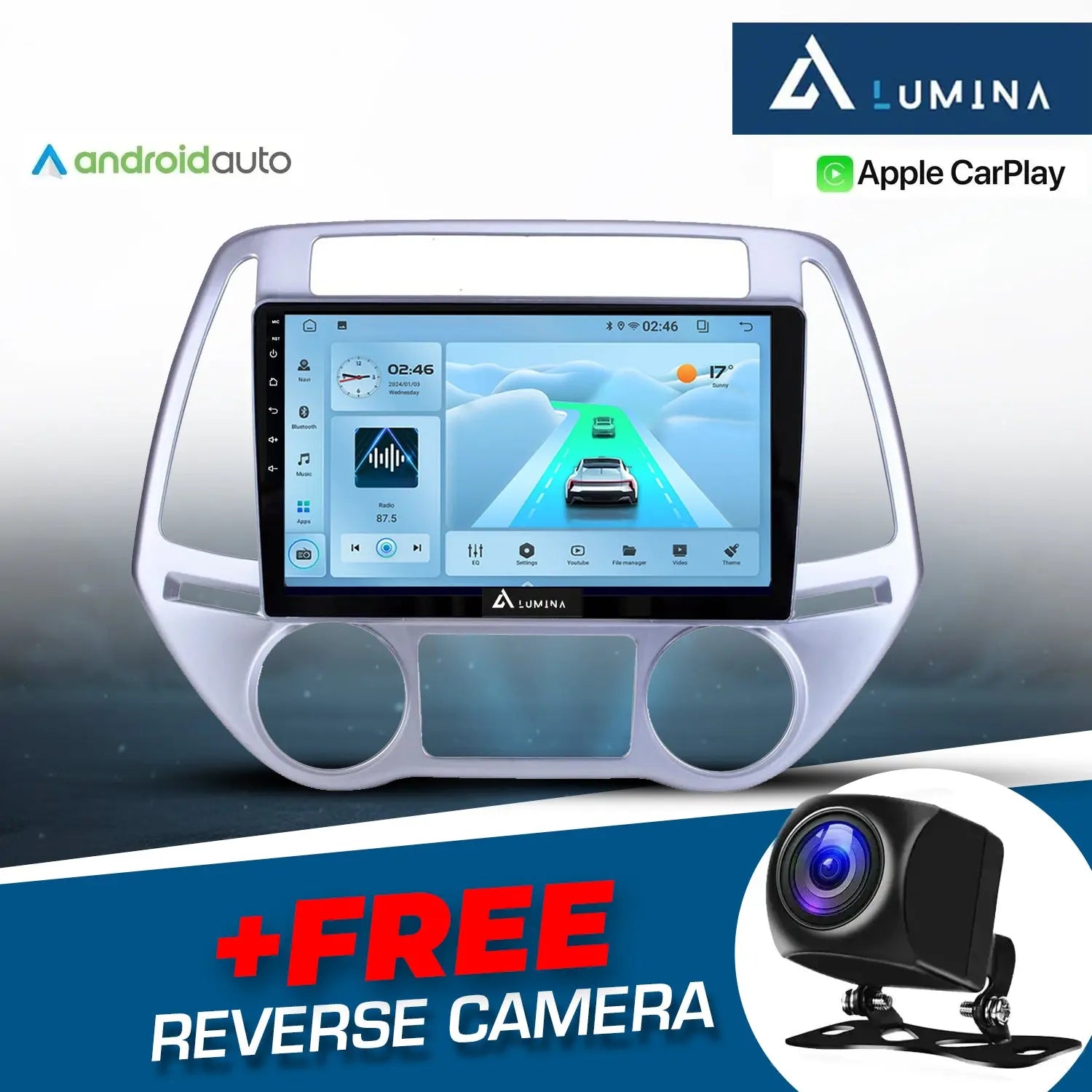 GUNMANSA Hyundai i20 (09-15) - 9 Inch Lumina Android Entertainment & GPS System +FREE Reverse Camera