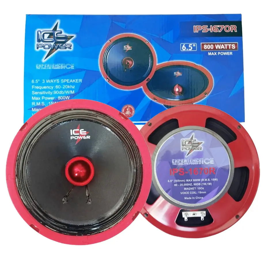 GUNMANSA Ice Power IPS-1670R 6.5" 3-Way Bullet Speakers - 800W (Red)