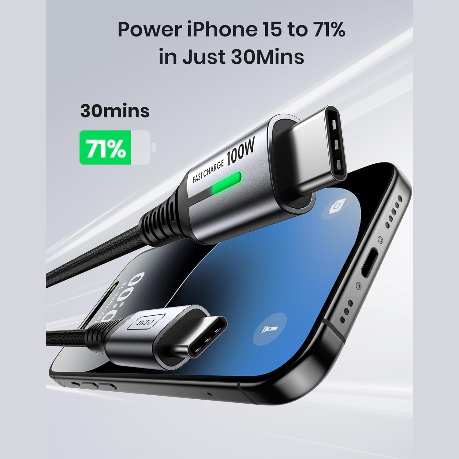 GUNMANSA INIU DI-D5CC USB C Charger Cable, 100W PD 5A Fast Charging USB C to USB C Cable (6.6ft), Nylon Braided Type C to Type C Cable for iPhone 16 series 15/15 Pro/15 Plus/15 Pro Max, Samsung S22 S21, iPad Pro MacBook Pro etc
