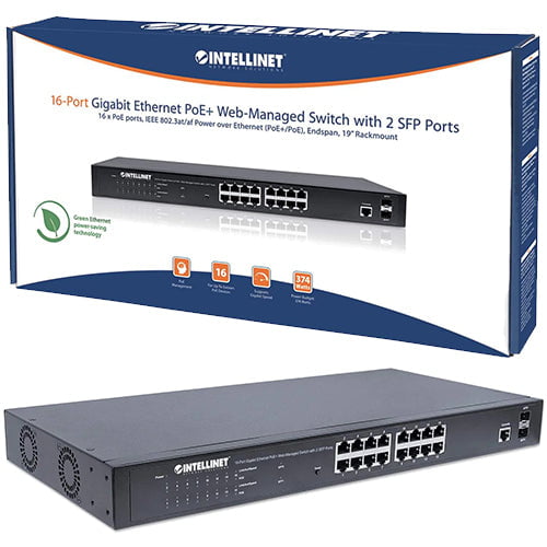 GUNMANSA Intellinet 16-Port Gigabit Ethernet PoE Plus