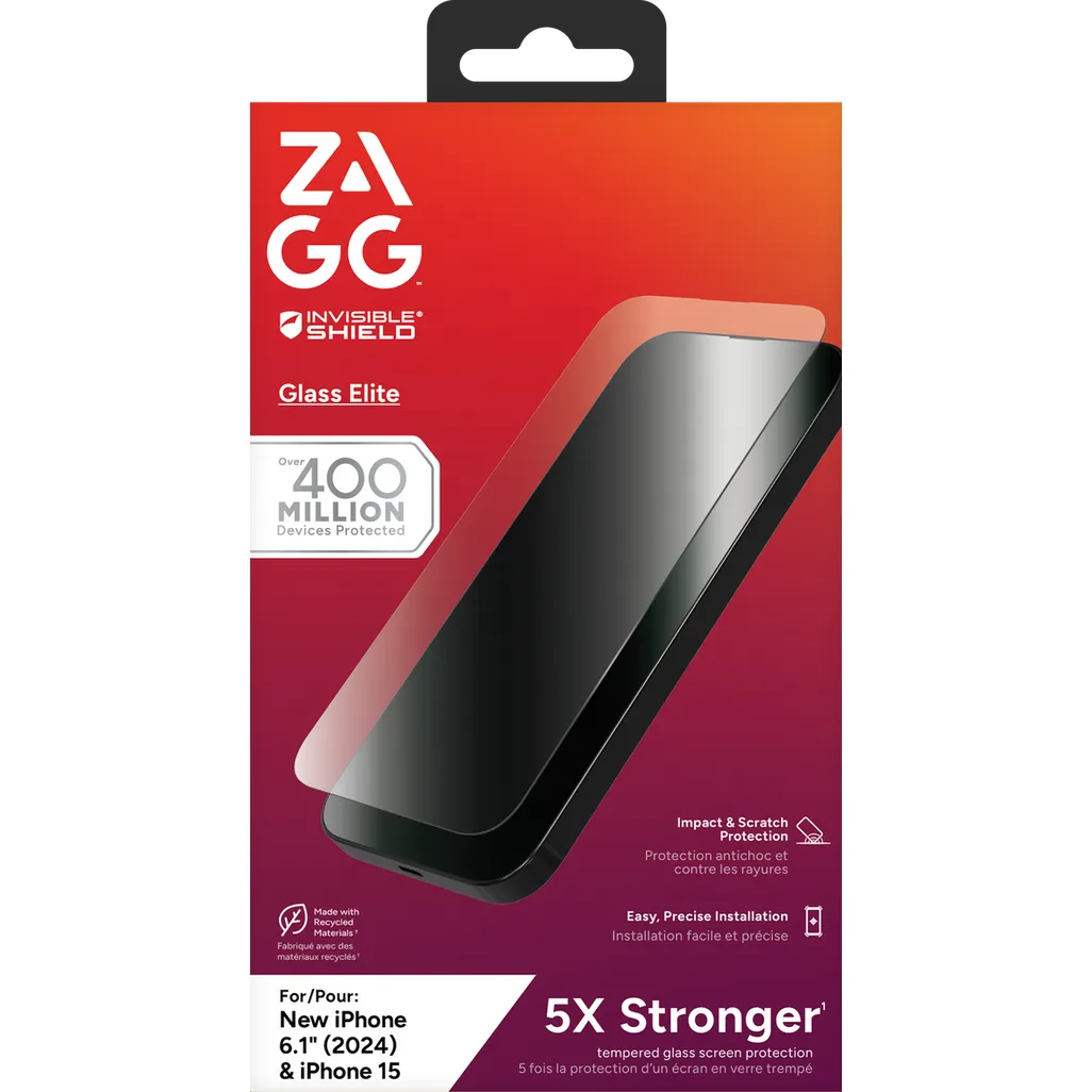 GUNMANSA InvisibleShield Glass Elite Apple iPhone 16/15 Screen, Apple, iPhone 16, Anti-bacterial