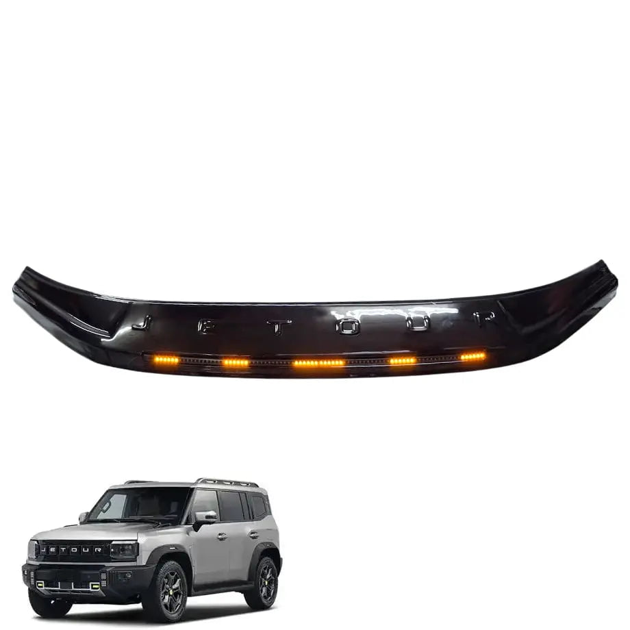 GUNMANSA Jetour T2 (25-On) Gloss Black LED Stick-On Bonnet Guard With Logo