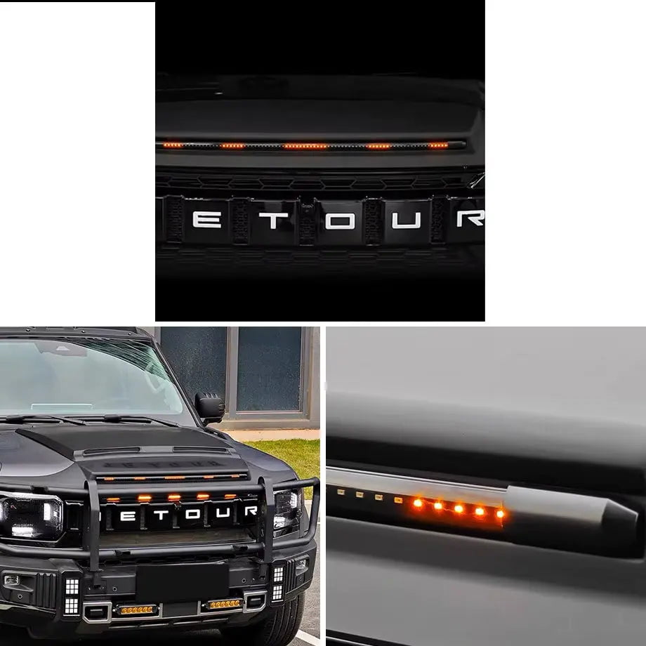 GUNMANSA Jetour T2 (25-On) Gloss Black LED Stick-On Bonnet Guard With Logo