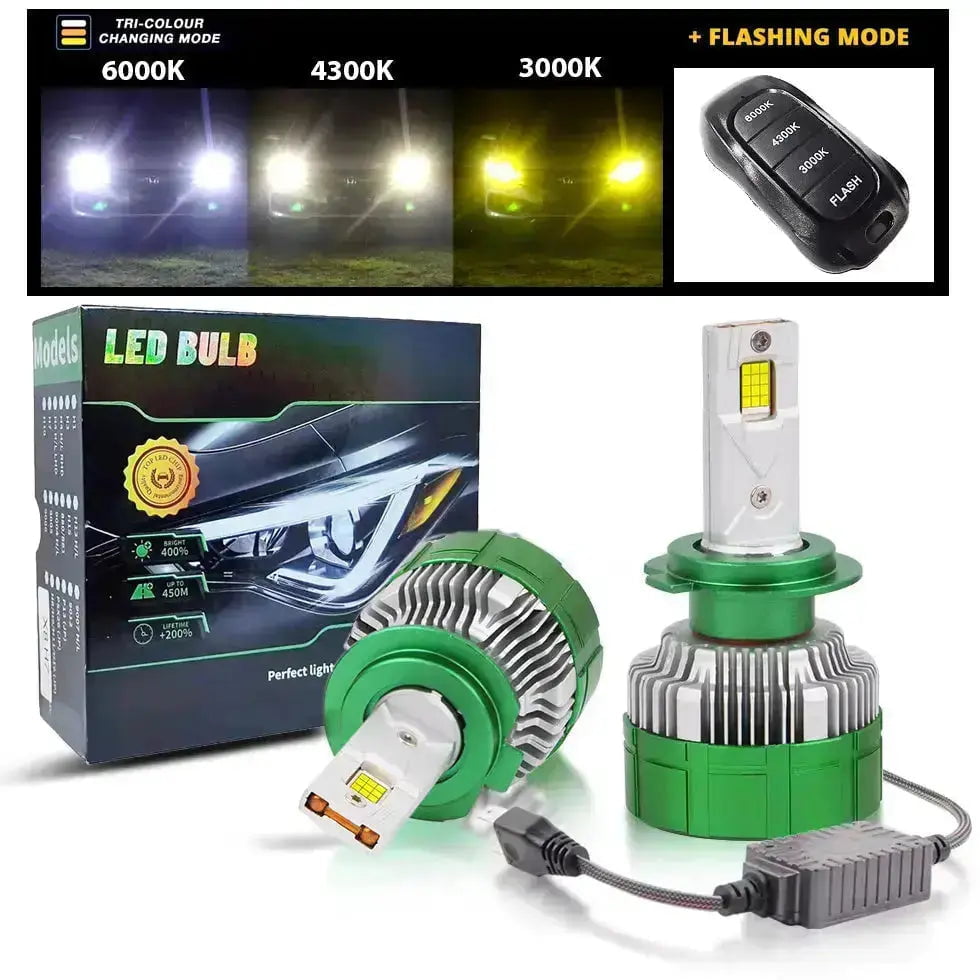 GUNMANSA K14 3-Colour LED Canbus Bulbs With Strobe Function & Wireless Remote - 9006