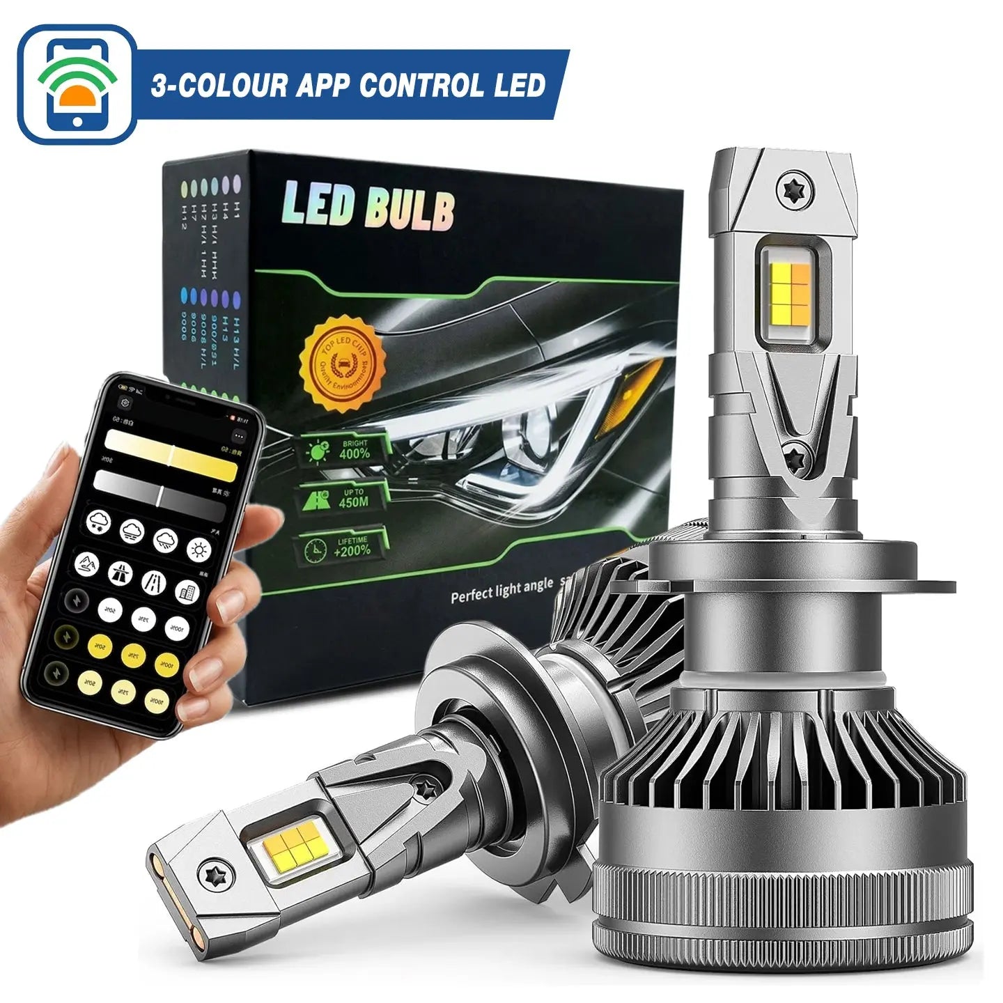 GUNMANSA K28 App Controlled 3-Colour LED Canbus Bulb Kit With Strobe Light Function - H4