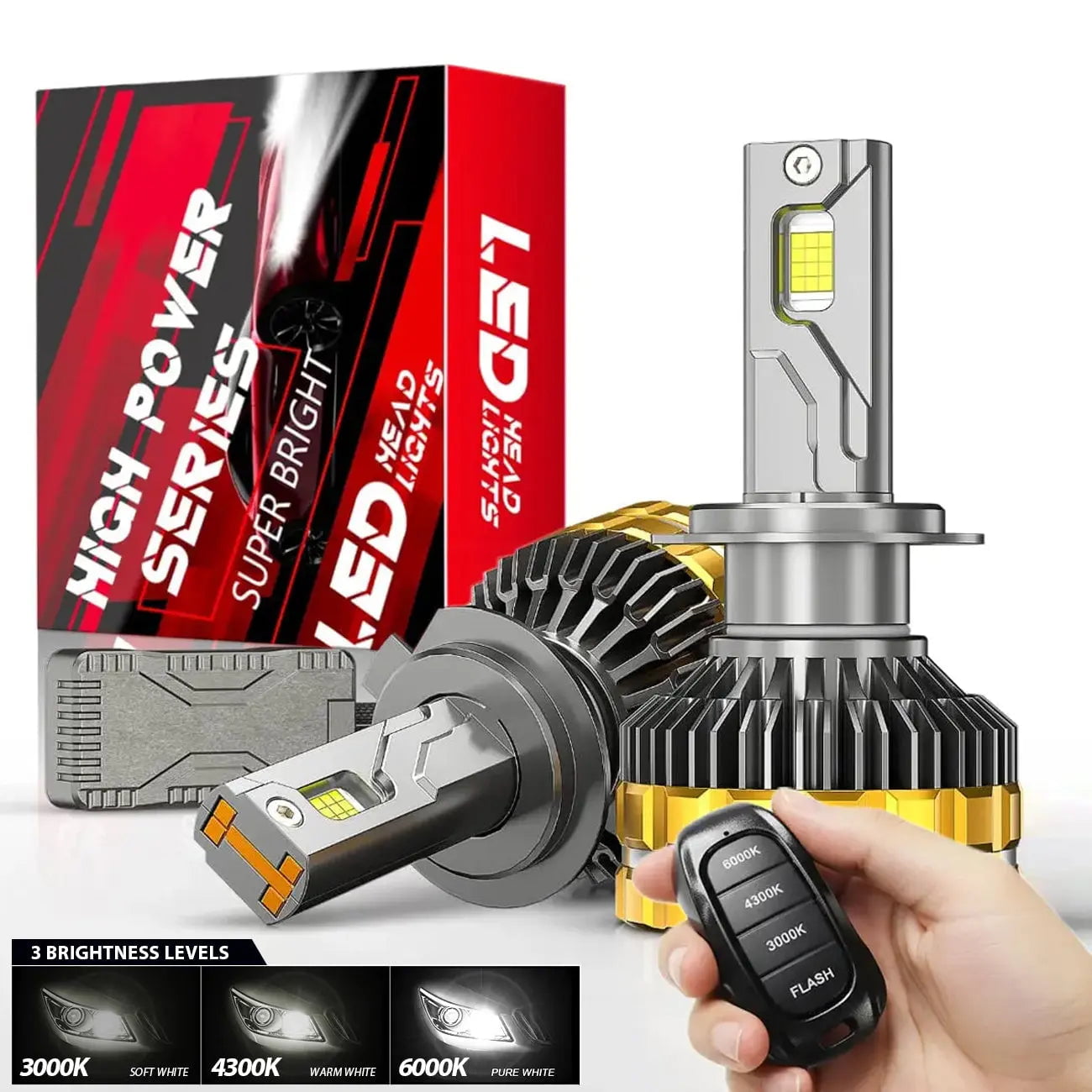 GUNMANSA K300 LED Canbus Bulbs With Strobe Function & Wireless Remote - H7