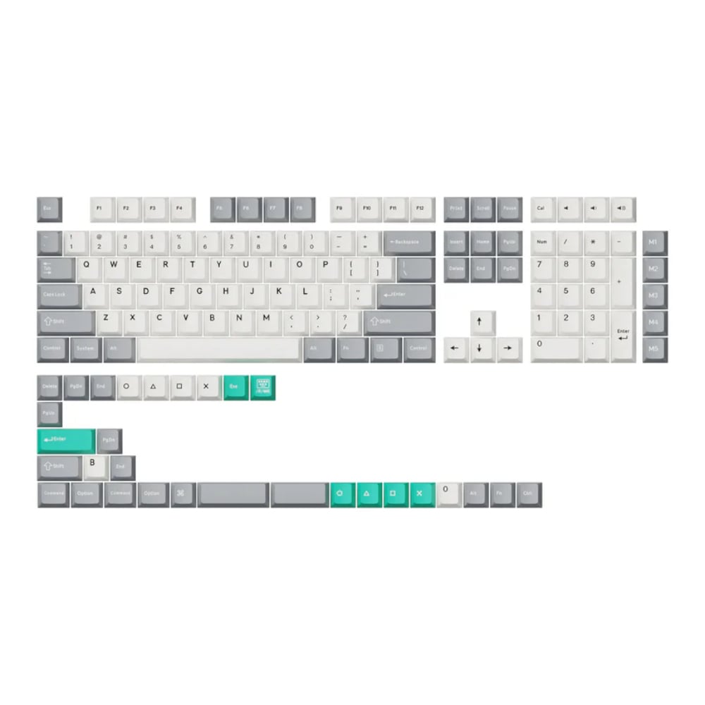 GUNMANSA Keychron Cherry Profile Double Shot PBT Full Keycap Set - Grey/White/Mint