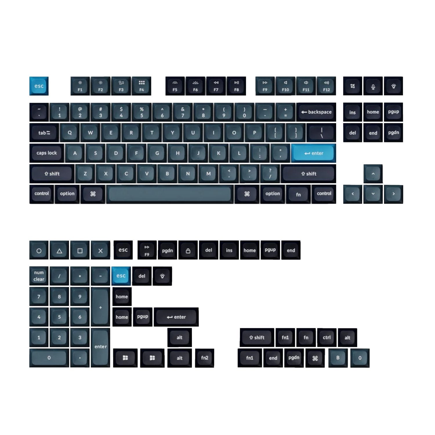 GUNMANSA Keychron Double Shot KSA PBT Keycap Set - Dark Grey/Grey/Blue