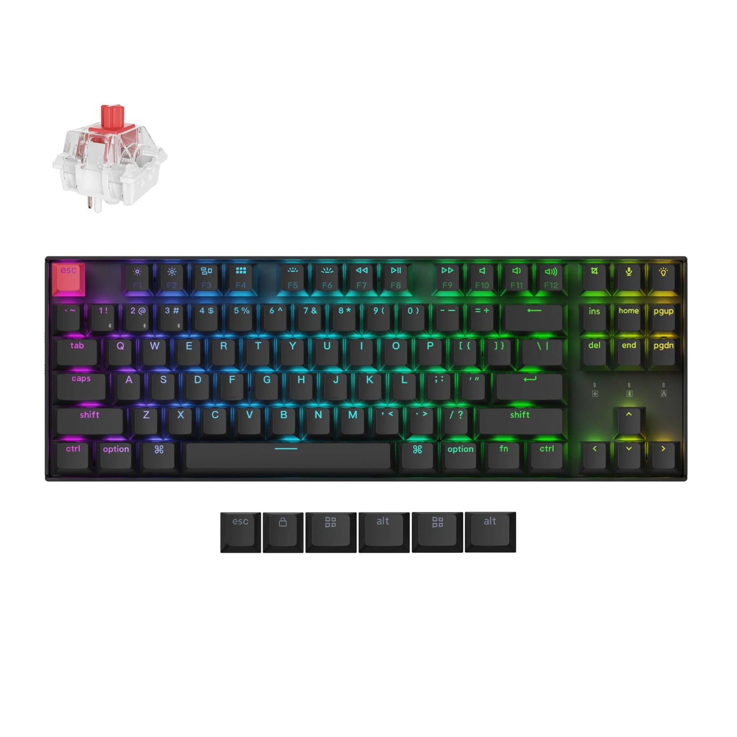 GUNMANSA Keychron K8 QMK 80% TKL Wireless Mechanical Keyboard V2 Red Switches - Black