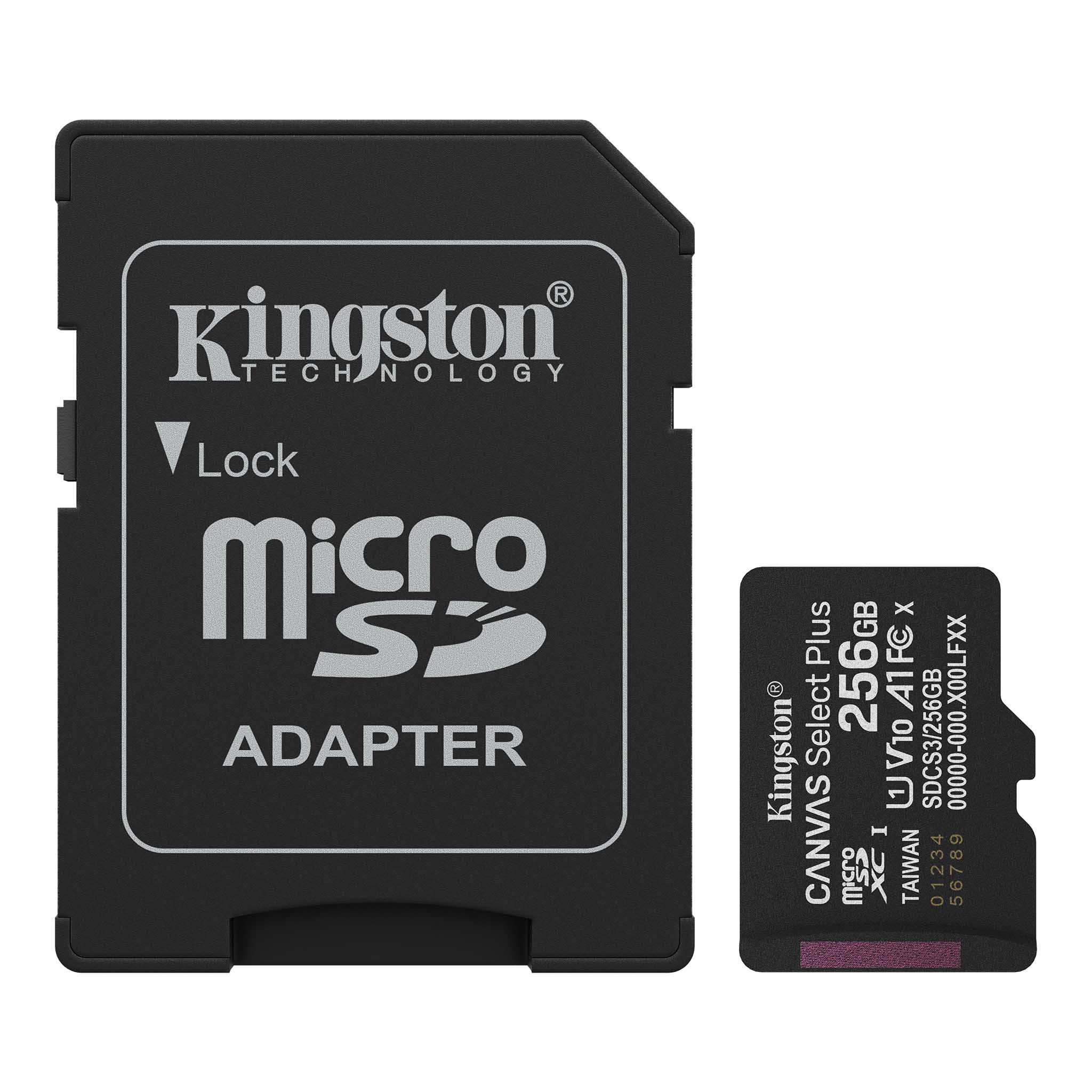 GUNMANSA Kingston 256GB microSDXC Canvas Select Plus Gen3 150MB/s A1 Card + Adapter