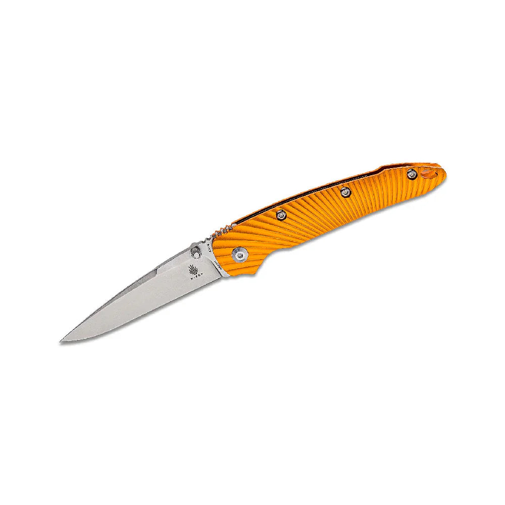 GUNMANSA Kizer Cutlery Sliver Folding Knife Stonewahsed Blade, Orange Handles- Ki4419A1