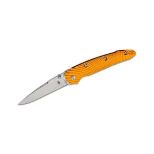GUNMANSA Kizer Cutlery Sliver Folding Knife Stonewahsed Blade, Orange Handles- Ki4419A1