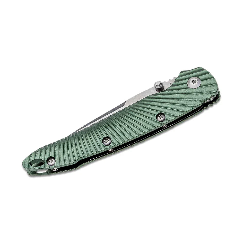 GUNMANSA Kizer Cutlery Stonewashed Blade, Green Aluminum Handles Folding Knife- Ki4419A3