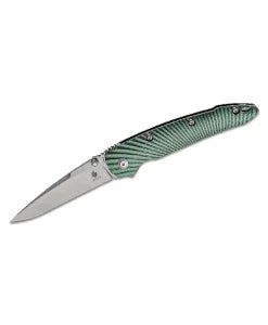 GUNMANSA Kizer Cutlery Stonewashed Blade, Green Aluminum Handles Folding Knife- Ki4419A3
