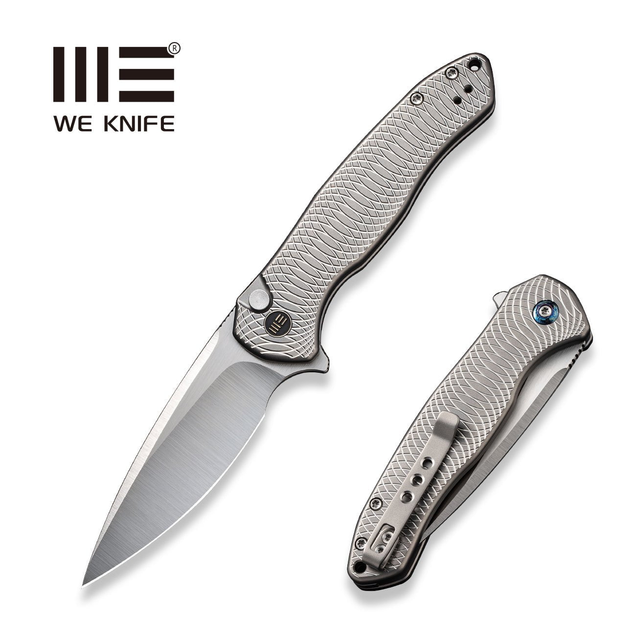 GUNMANSA Knife WEKNIFE Button Lock Kitefin Flipper Knife Titanium Handle (3.22" CPM 20CV Blade) WE19002M-2