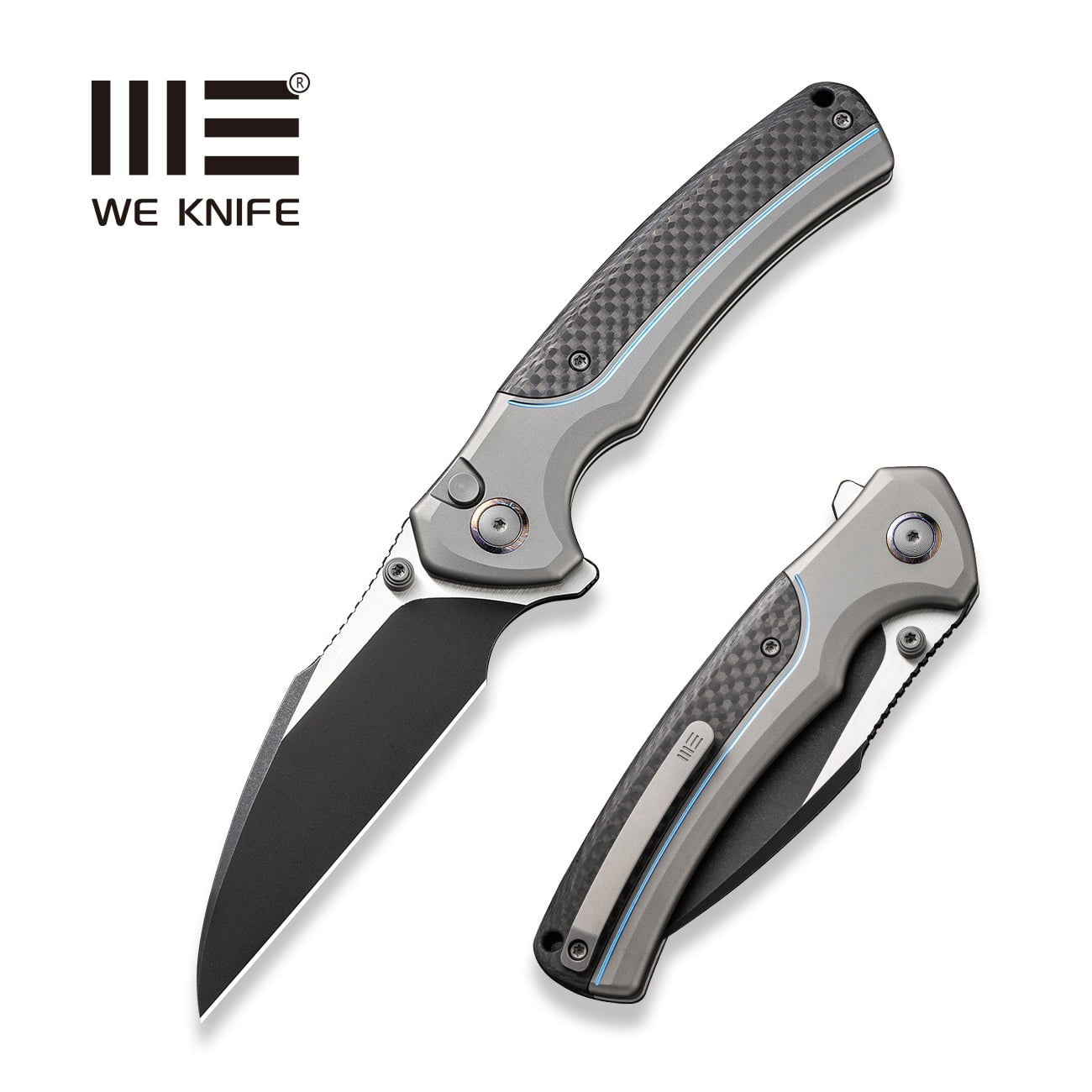 GUNMANSA Knife WEKNIFE Ziffius Flipper & Thumb Stud & Button Lock Knife Titanium & Carbon Fiber Handle (3.7" CPM 20CV Blade) WE22024A-1