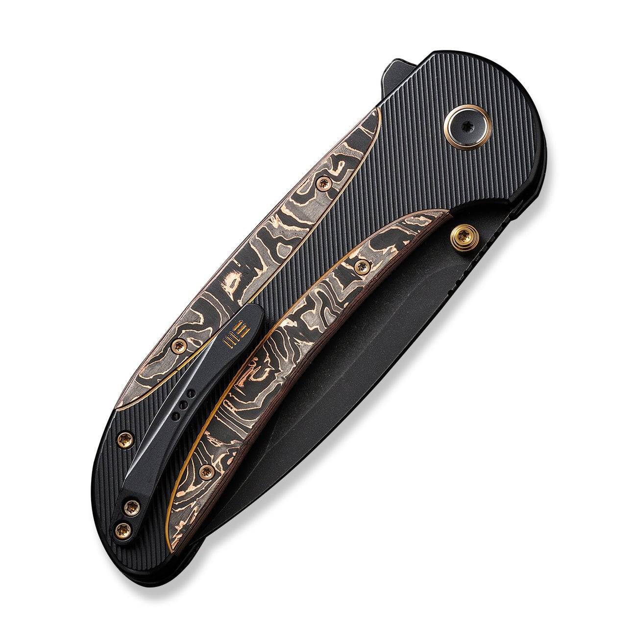 GUNMANSA Knife WEKNIFE Zizzit Flipper & Thumb Stud & Button Lock Knife Titanium & Carbon Fiber Handle (3.8" CPM 20CV Blade) WE23031-1