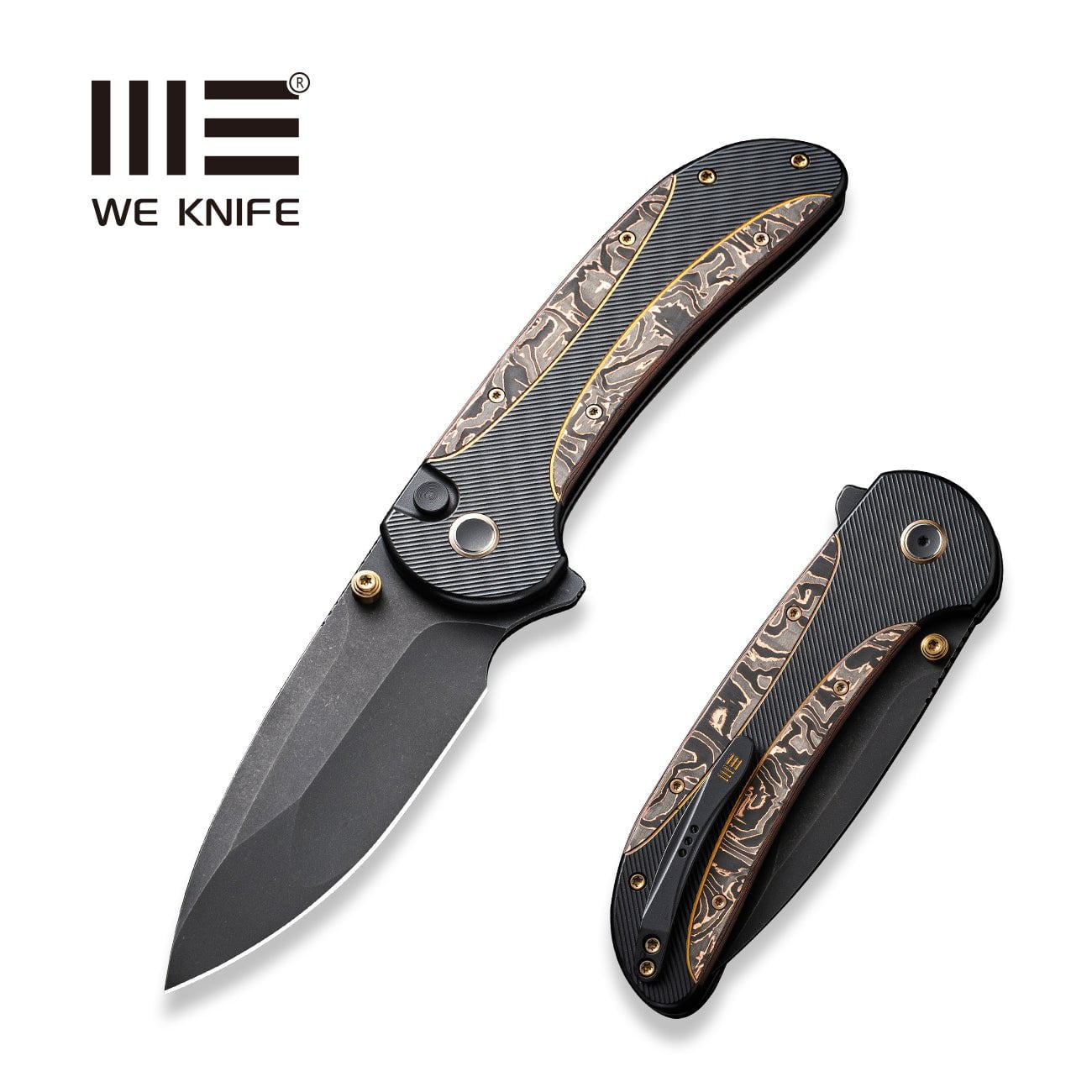 GUNMANSA Knife WEKNIFE Zizzit Flipper & Thumb Stud & Button Lock Knife Titanium & Carbon Fiber Handle (3.8" CPM 20CV Blade) WE23031-1