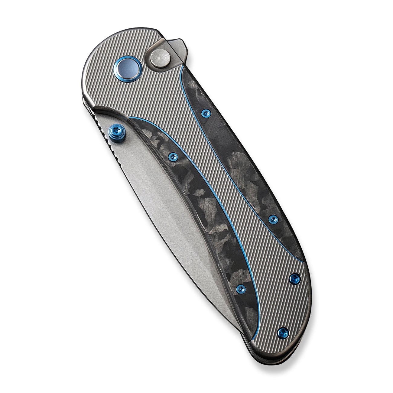 GUNMANSA Knife WEKNIFE Zizzit Flipper & Thumb Stud & Button Lock Knife Titanium & Carbon Fiber Handle (3.8" CPM 20CV Blade) WE23031-3