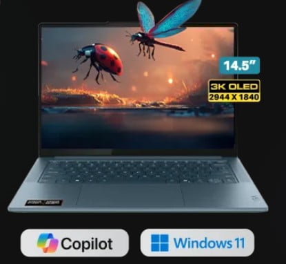 GUNMANSA Lenovo Consumer Lenovo Yoga Pro7 / 14ASP10 / 14.5" 3K 2944x1840 / OLED / Teal / AMD Ryzen_AI_9_365 / 32GB Soldered LPDDR5X-8000 / 1TB SSD M.2 2242 PCIe 4.0x4 NVMe / Backlit K/B / Win11 Home / 2YR On-Site
