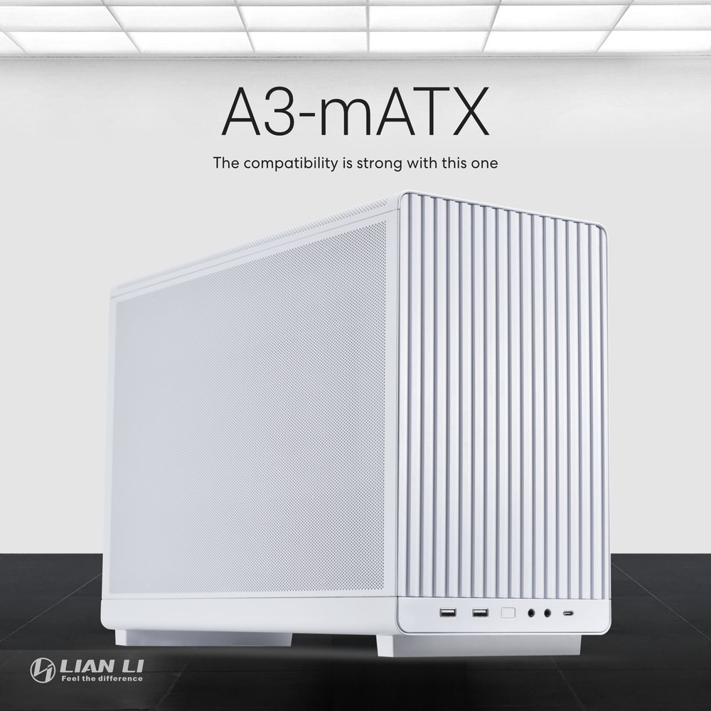 GUNMANSA Lian Li A3W.US mATX 26.3L micro form factor chassis- Supports up to 360 radiator and 10 x 120mm fans- Supports standard ATX PSUs-In collaboration with DAN Cases (White)