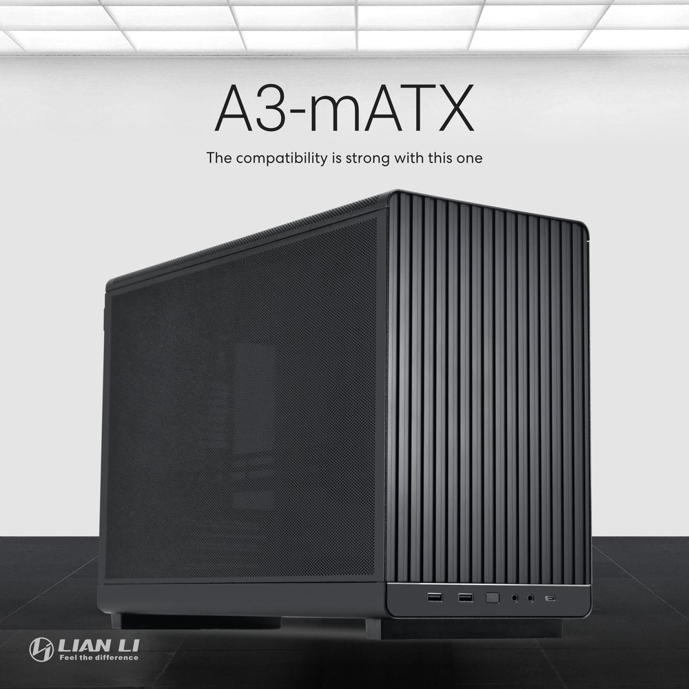 GUNMANSA Lian Li A3X.US mATX 26.3L micro form factor chassis- Supports up to 360 radiator and 10 x 120mm fans- Supports standard ATX PSUs-In collaboration with DAN Cases (Black)