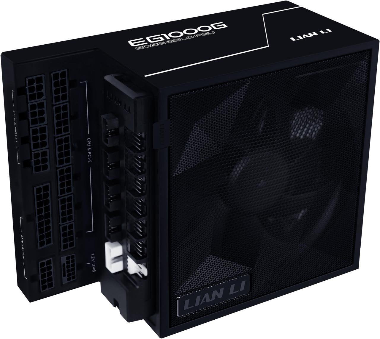 GUNMANSA Lian Li Edge Series-1000W Full Modular Power Supply (Fan Hub Included) - Gold-ATX 3.0, 3.1-PCIE 5.1-L-Shape Design for Dual Chamber Case-120mm FDB Fan-Supports up to 4 USB Device - Black -EG1000G.BH