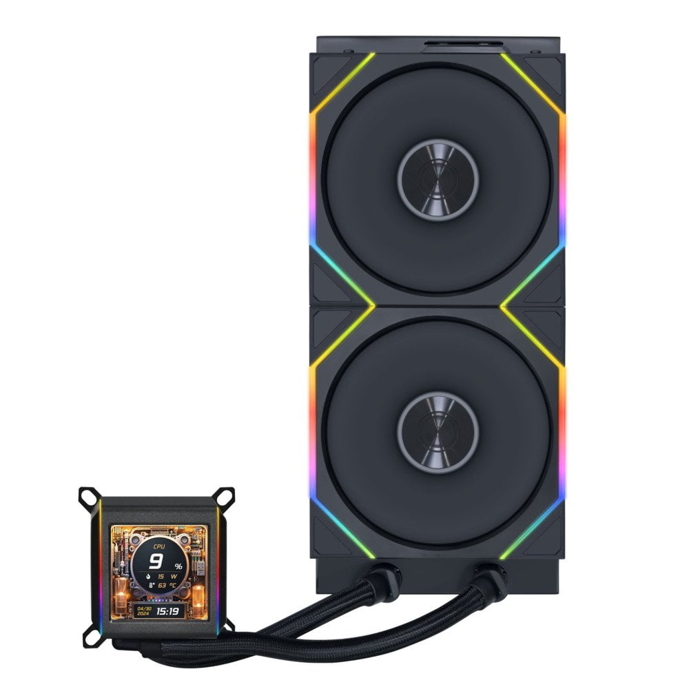 GUNMANSA Lian Li Galahad II LCD 280mm AIO Asetek 8th Gen Liquid Cooler - 2 X 140mm RGB Fans - 2.4 GHz Wireless Control - 2.88" IPS LCD Screen - Pre-Installed Daisy-Chained TL Fans - Black (GA2ALCD28TLB)