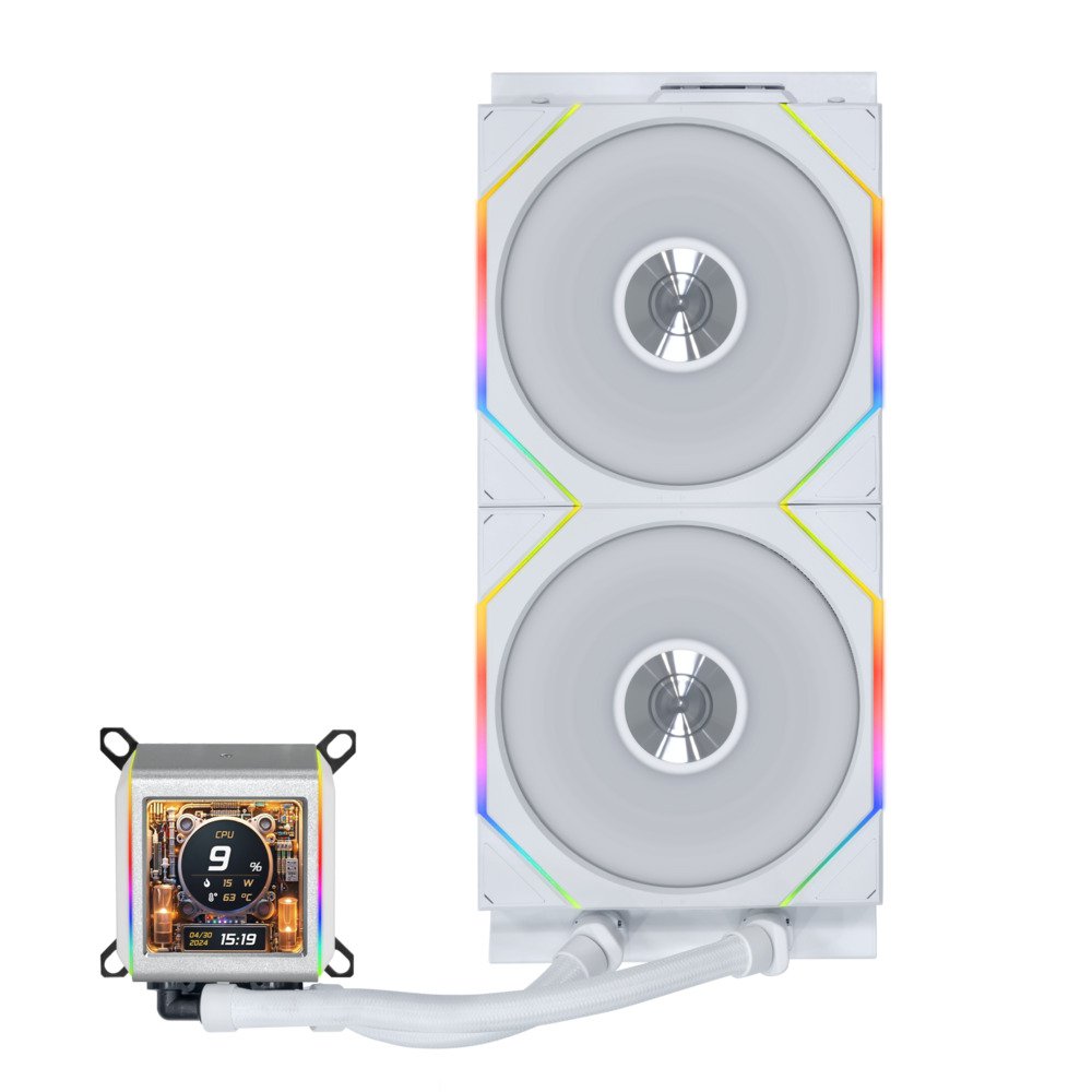 GUNMANSA Lian Li Galahad II LCD 280mm AIO Asetek 8th Gen Liquid Cooler - 2 X 140mm RGB Fans - 2.4 GHz Wireless Control - 2.88" IPS LCD Screen - Pre-Installed Daisy-Chained TL Fans - White (GA2ALCD28TLW)