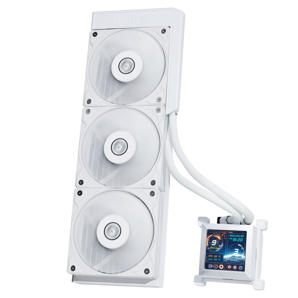 GUNMANSA Lian Li Hydroshift 360 AIO - Pre-installed 3 x 28MM Fans - Side-Mounted Coolant Pathway - 2.88 inch LCD Screen - 480 x 480 Resolution - Captured Screenshots or Recorded Videos - White (HSLCD36SW)