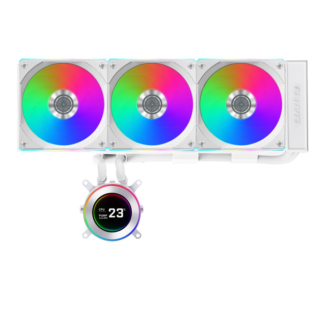 GUNMANSA Lian Li Hydroshift II 360 CL RGB Liquid CPU Cooler - 360mm AIO - 3X 120 RGB Fans - 2.1" IPS LCD Screen - 3 Control Mode - Flexible Tubes Clamp - LGA 1851/1700, AMD AM5/AM4 - White (HS2LCD36RW)