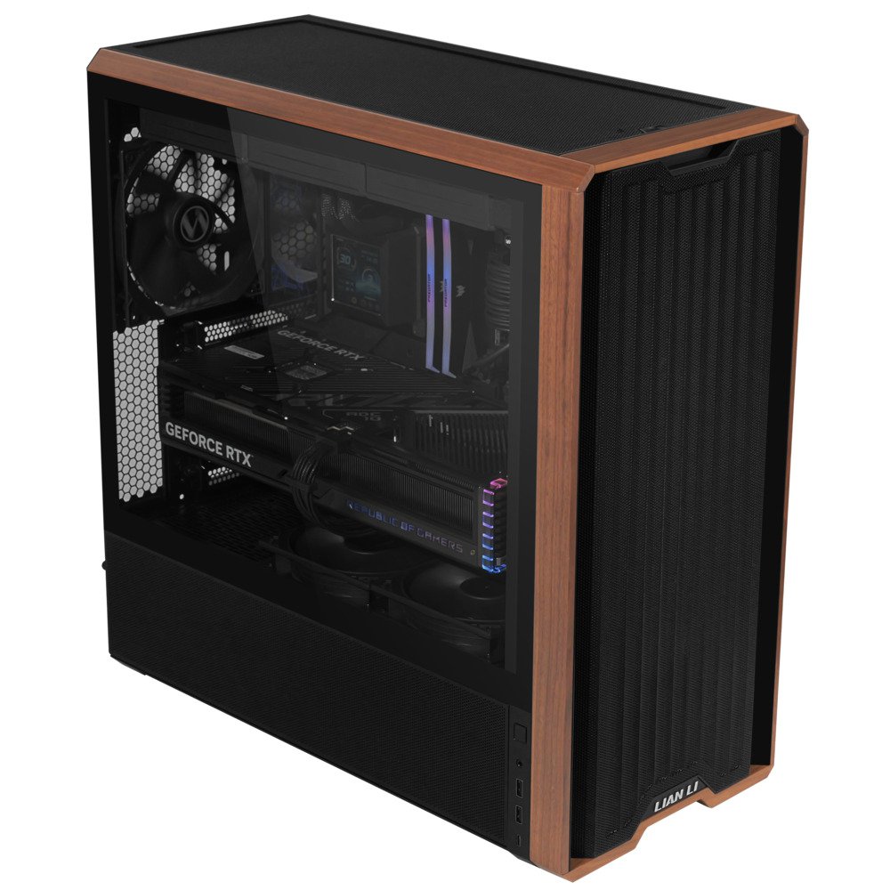 GUNMANSA Lian Li LANCOOL 217 Genuine Walnut Wood Computer Case, Mid-Tower ATX PC Case with 5 Pre-Installed PWM Fans 2x170mm, 2x120mm & 1x140mm, Flexible PSU & Cable Installation - Black (LAN217X)