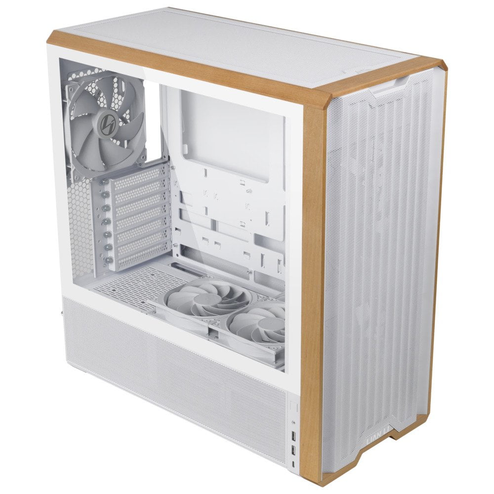 GUNMANSA Lian Li LANCOOL 217 Genuine Walnut Wood Computer Case, Mid-Tower ATX PC Case with 5 Pre-Installed PWM Fans 2x170mm, 2x120mm & 1x140mm, Flexible PSU & Cable Installation - White (LAN217W)