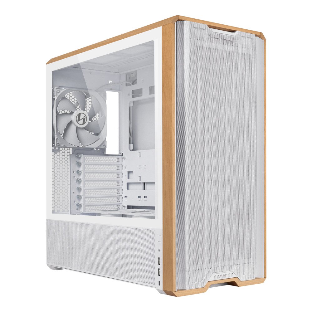 GUNMANSA Lian Li LANCOOL 217 Genuine Walnut Wood Computer Case, Mid-Tower ATX PC Case with 5 Pre-Installed PWM Fans 2x170mm, 2x120mm & 1x140mm, Flexible PSU & Cable Installation - White (LAN217W)
