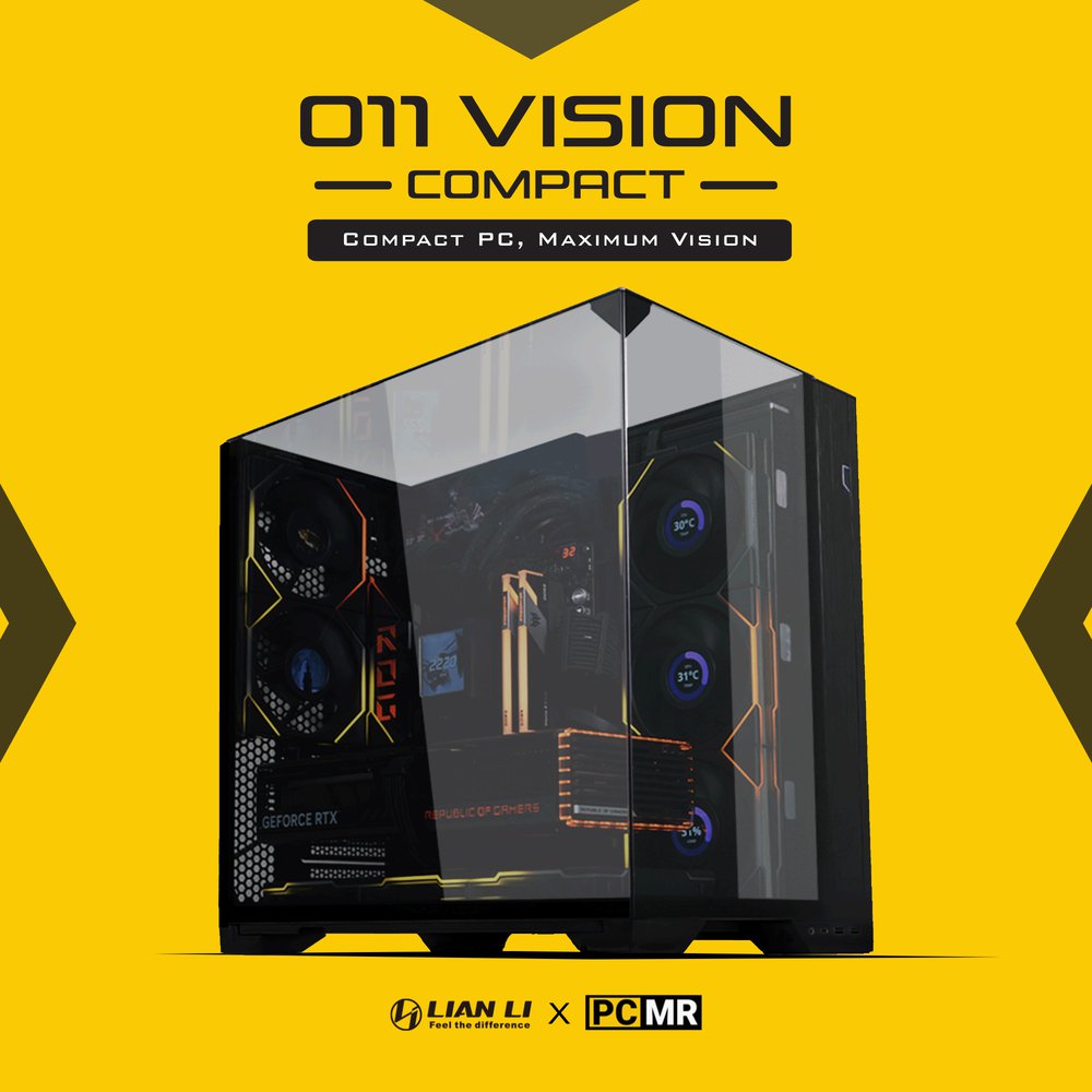 GUNMANSA LIAN LI O11Vision Compact Black / Steel / Tempered Glass ATX Mid Tower Computer Case, Back Connect Support - O11VPX