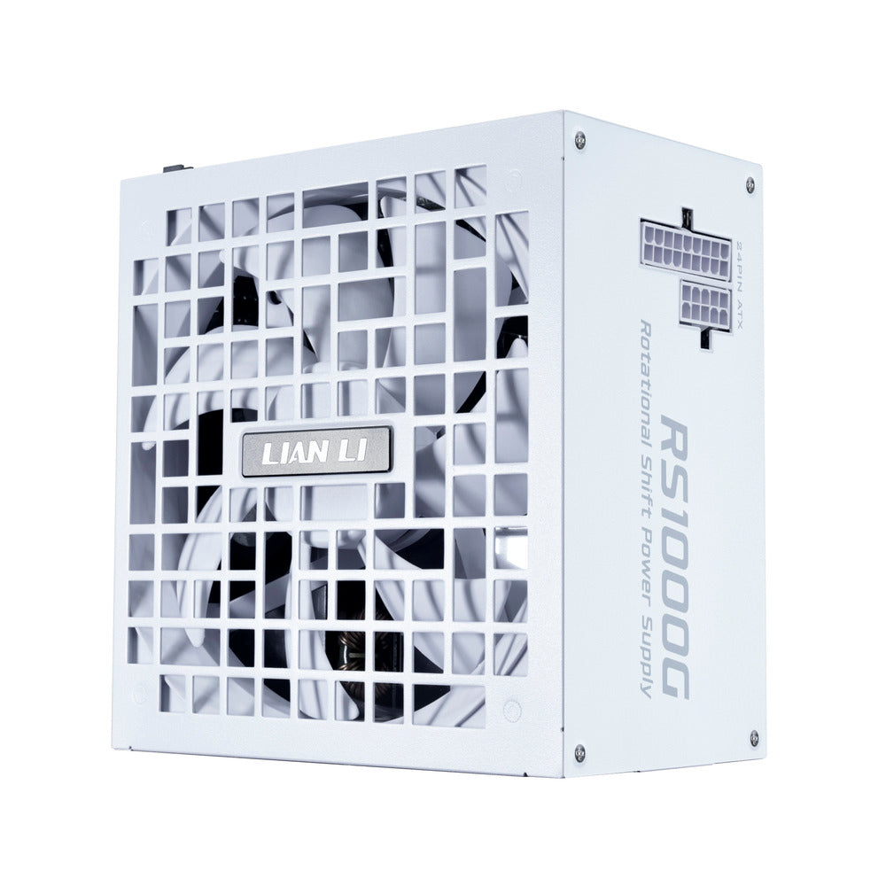 GUNMANSA Lian Li RS 1000W Rotational Shift Fully Modular ATX Power Supply (W/USB Fan Hub) 90° AC Inlet, Cybenetics Platinum, 80+ Gold, ATX 3.1, PCIe 5.1, 12V-2x6 Cable, White (RS1000G.WH)