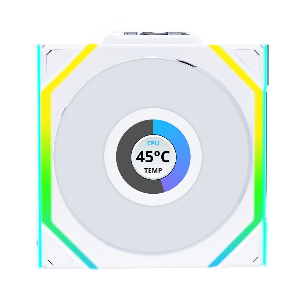 GUNMANSA Lian Li UNI Fan SL-LCD Wireless 120 (Reverse Blade) ARGB Fan, 1.6 inch LCD Display, WITHOUT Wireless Connector, Daisy-Chain Design, Customizable Lighting Effects, 400x400 Res.-White (12RSLLCD1W1W)