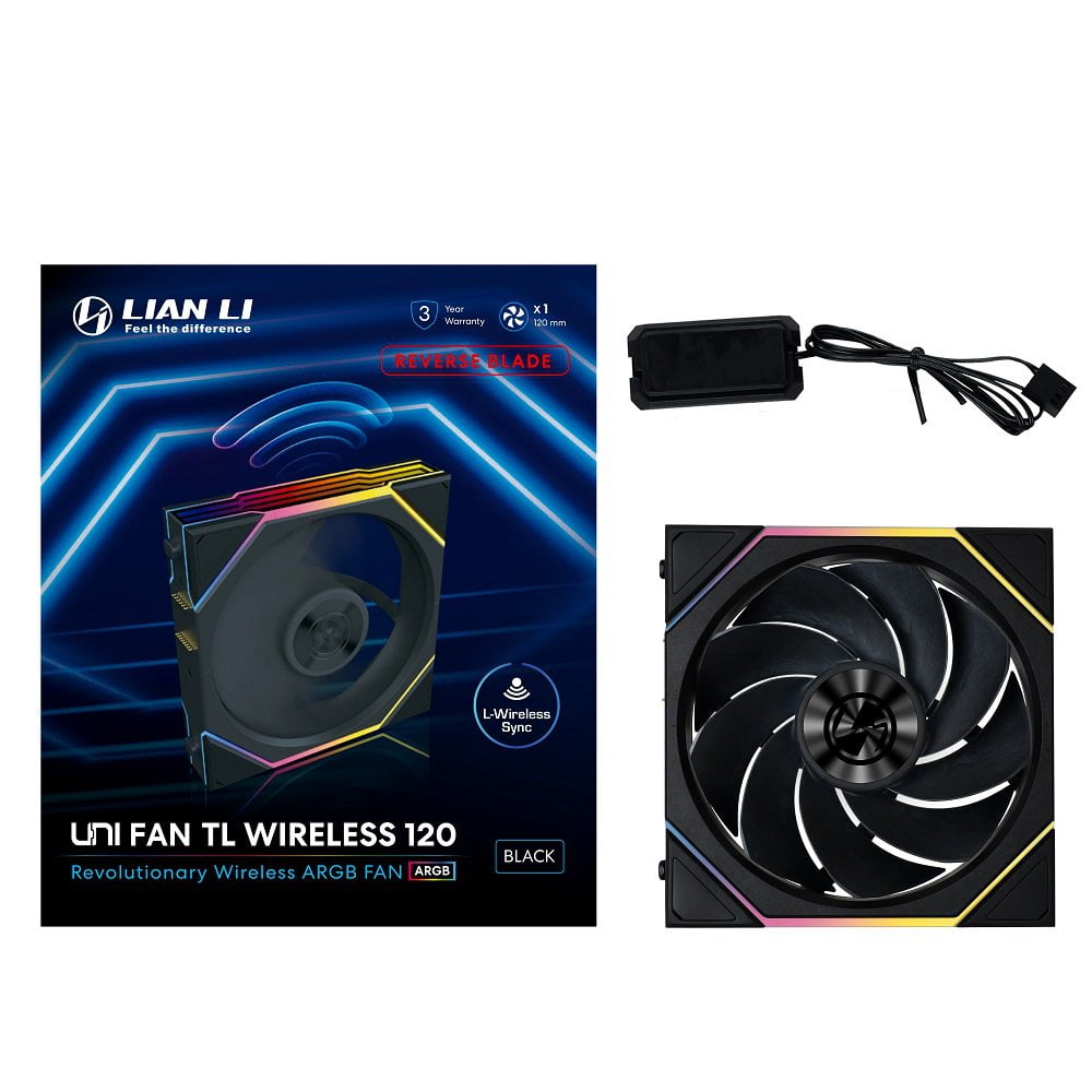 GUNMANSA Lian Li UNI Fan TL 120 Wireless - Reverse Blade - Controller Not Included - Seamless Wireless Control Fan w/ LCP Fan Blade - Daisy-Chained Style - Customizable RGB LEDs - Single Pack - Black (12RTL1W1B)