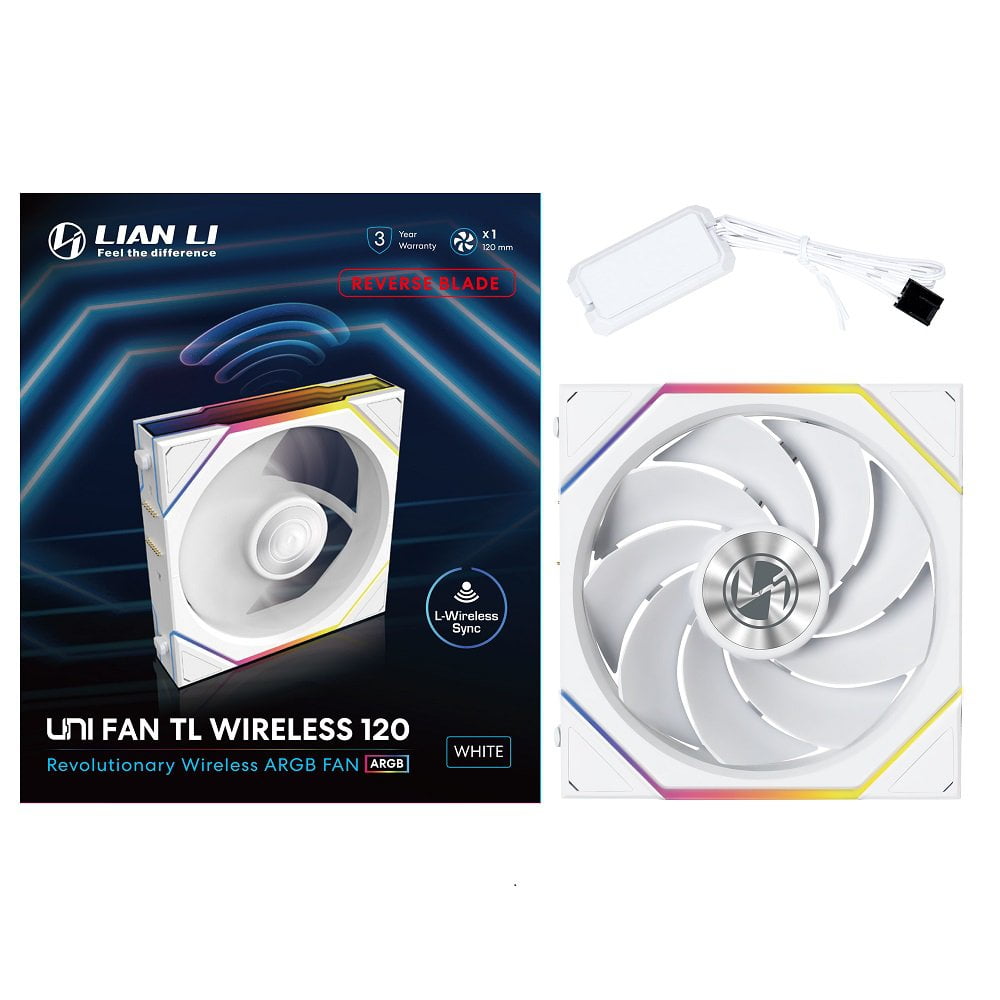 GUNMANSA Lian Li UNI Fan TL 120 Wireless - Reverse Blade - Controller Not Included - Seamless Wireless Control Fan w/ LCP Fan Blade - Daisy-Chained Style - Customizable RGB LEDs - Single Pack - White (12RTL1W1W)